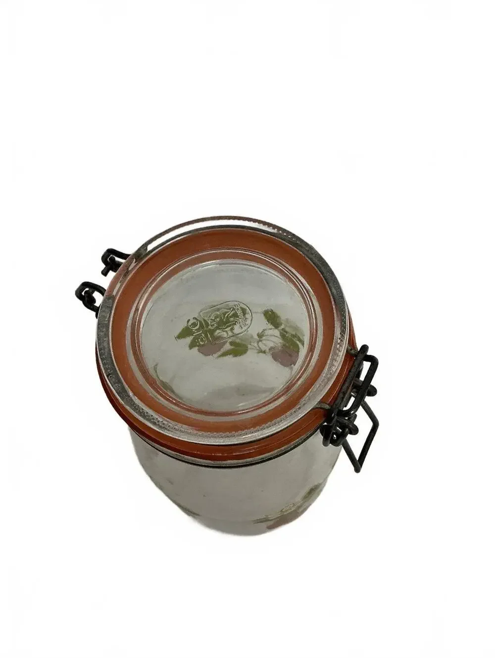 Vintage ARC France 1.5L Strawberry Glass Clamp Lid Storage Jar Kitchen Canister